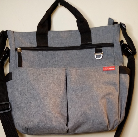 Skip Hop Handbags - Skip Hop Messenger Diaper Bag Heather Gray, Red Inside